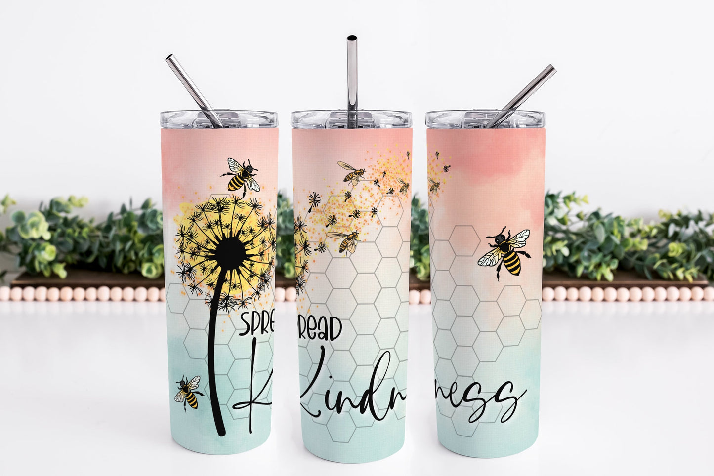 Spread Kindness 20oz Skinny Tumbler, Kindness Tumbler, Sublimation Tumbler, Coffee Lover, Stainless Steel