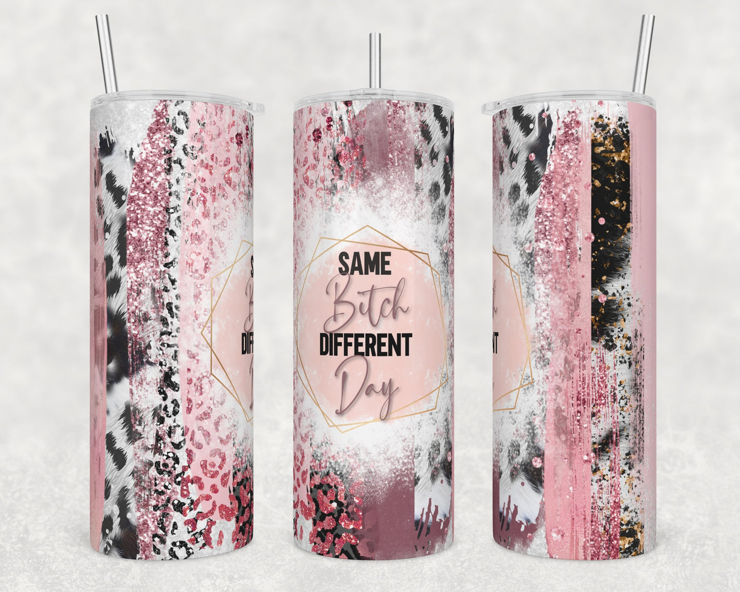 Personalized, Same Bitch, Different Dy 20oz Skinny Tumbler, Leopard Print Tumbler, Tumbler Gift, Lid & Straw, Sublimation