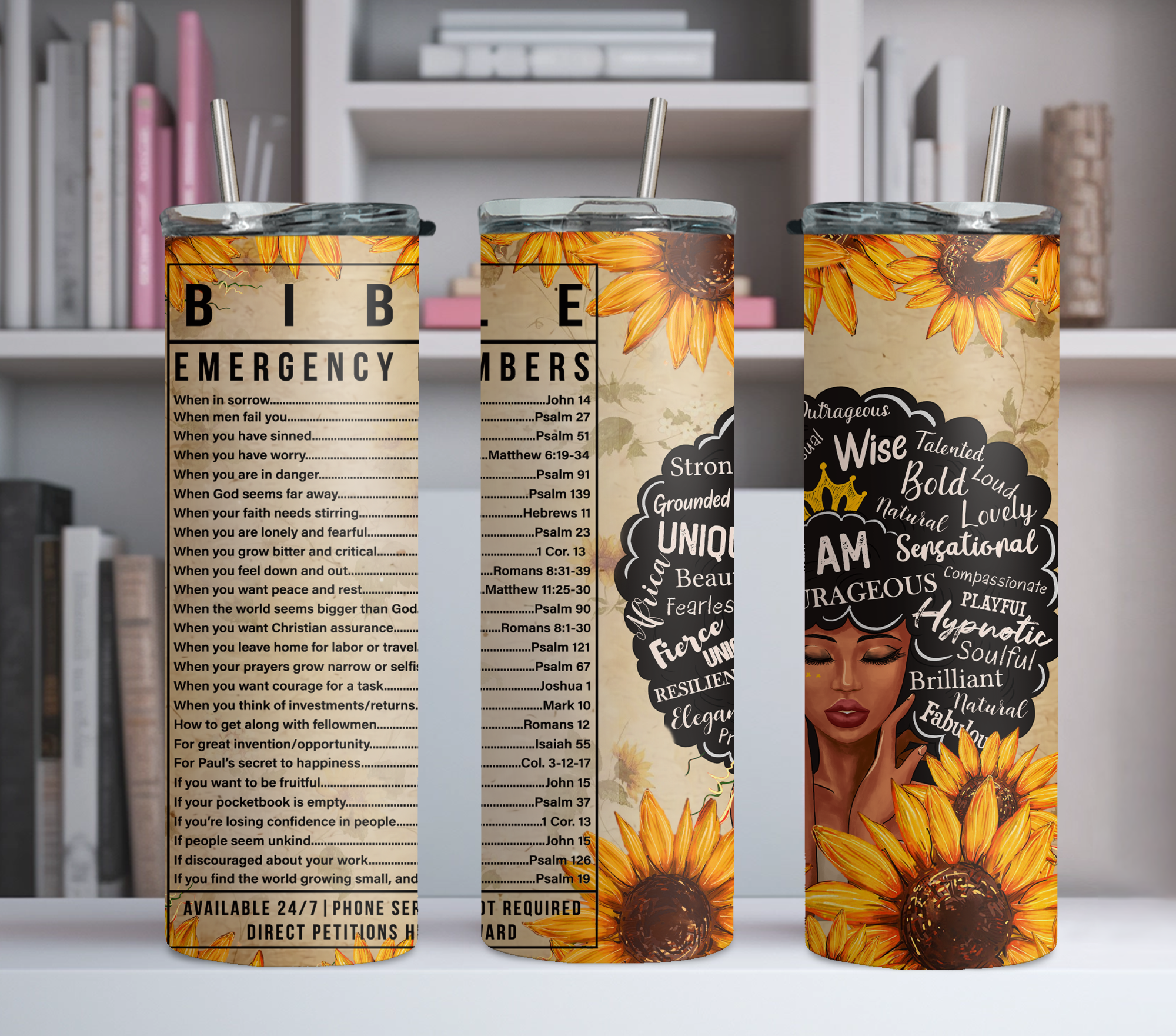 Bible Emergency Verses 20oz Tumbler, Afro Queen