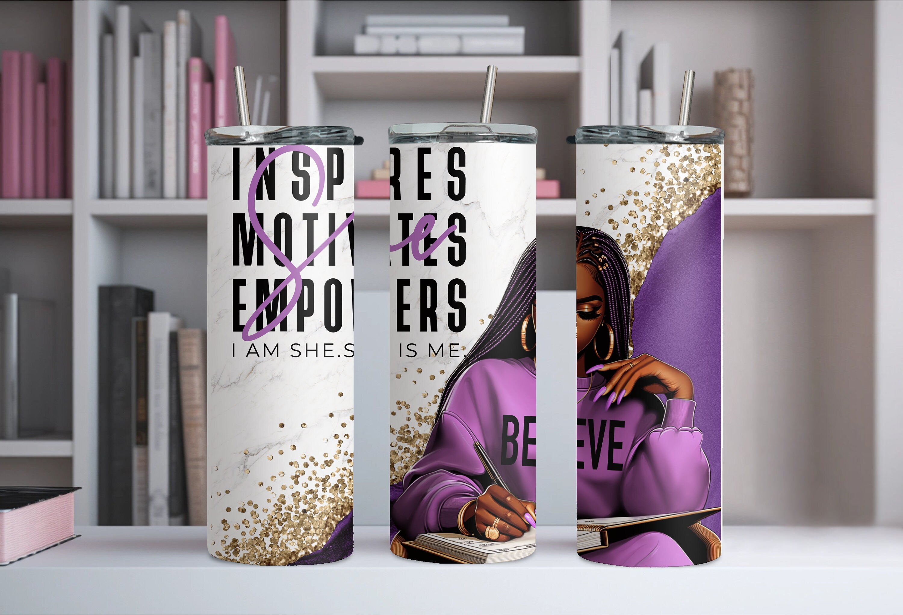 She Inspires, Motivates and, Empowers 20oz Skinny Tumbler