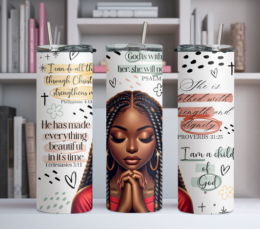 Bible Verse Affirmations 20oz Tumbler - Black Queen Insulated Stainless Steel Tumbler with Straw, BPA Free, Reusable, Leak Proof, Portable, Mug - Cup, Coffee