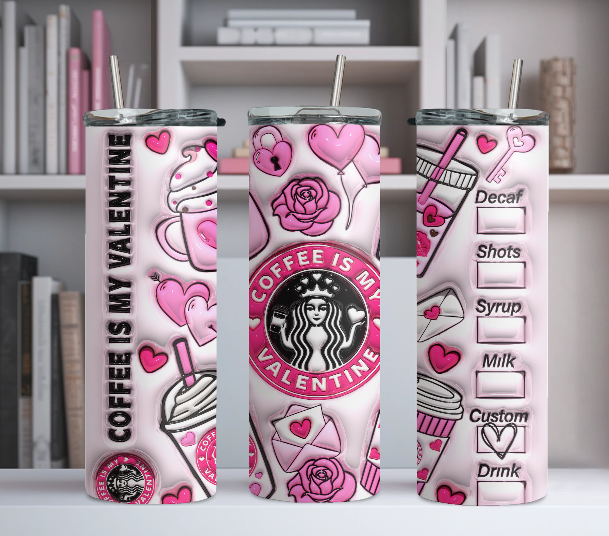 Coffee Is My Valentine Anti Valentines Day Tumbler 20oz Insulated Stainless Steel Cup with Straw & Lid - Romantic Gift for Her or Him - Mug, Beverage