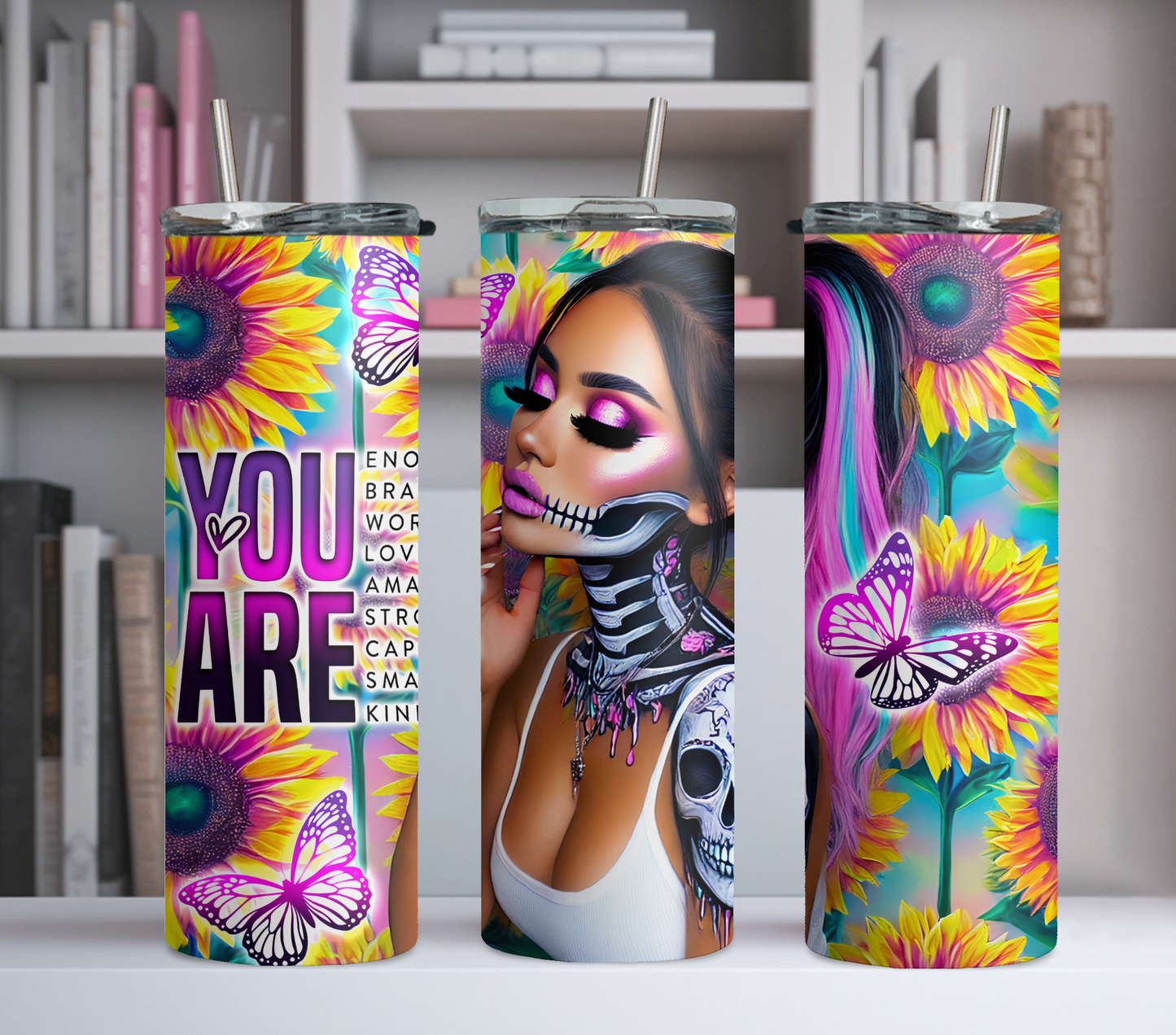 You Are Enough Affirmations  20oz Tumbler - Insulated Stainless Steel Tumbler with Straw, BPA Free, Reusable, Leak Proof, Portable, Mug - Cup, Coffee