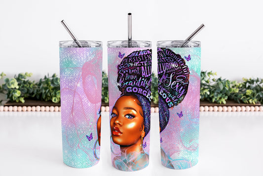 AFRICAN AMERICAN WOMAN, Beautiful Black Lady Afro Queen Tumbler, Black Queen, Afro Woman Tumbler, Stainless Steel 20oz Skinny Tumbler