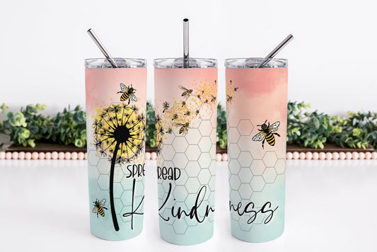 Spread Kindness 20oz Skinny Tumbler, Kindness Tumbler, Sublimation Tumbler, Coffee Lover, Stainless Steel