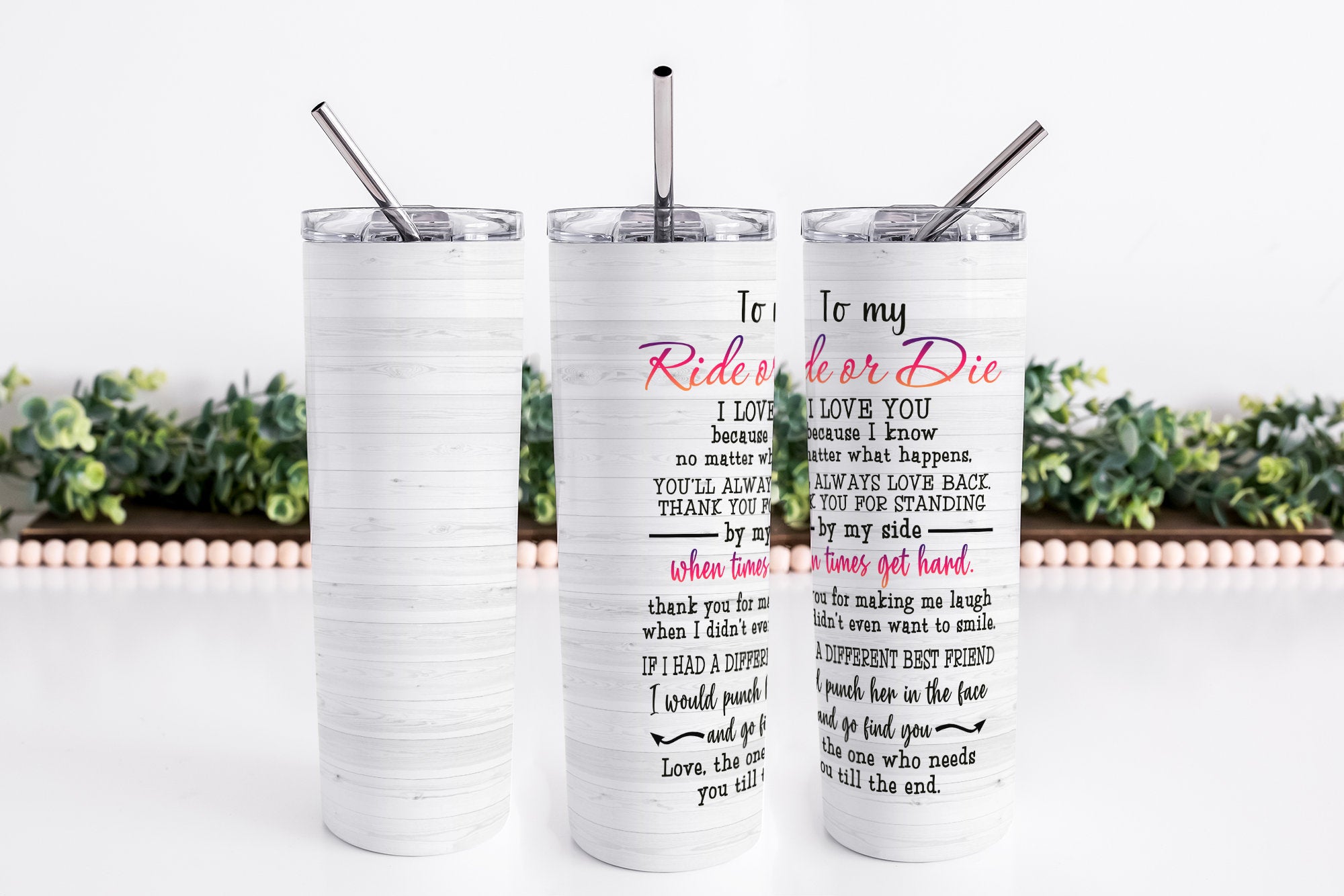 To My Ride or Die Bestie 20oz Skinny Tumbler, Add your own photo of you and your BESTIE, Bestie Gift, Best friends Tumbler, Bestfriend