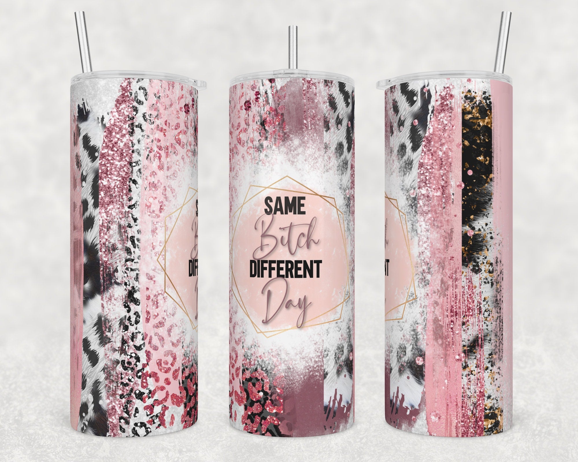 Personalized, Same Bitch, Different Dy 20oz Skinny Tumbler, Leopard Print Tumbler, Tumbler Gift, Lid & Straw, Sublimation