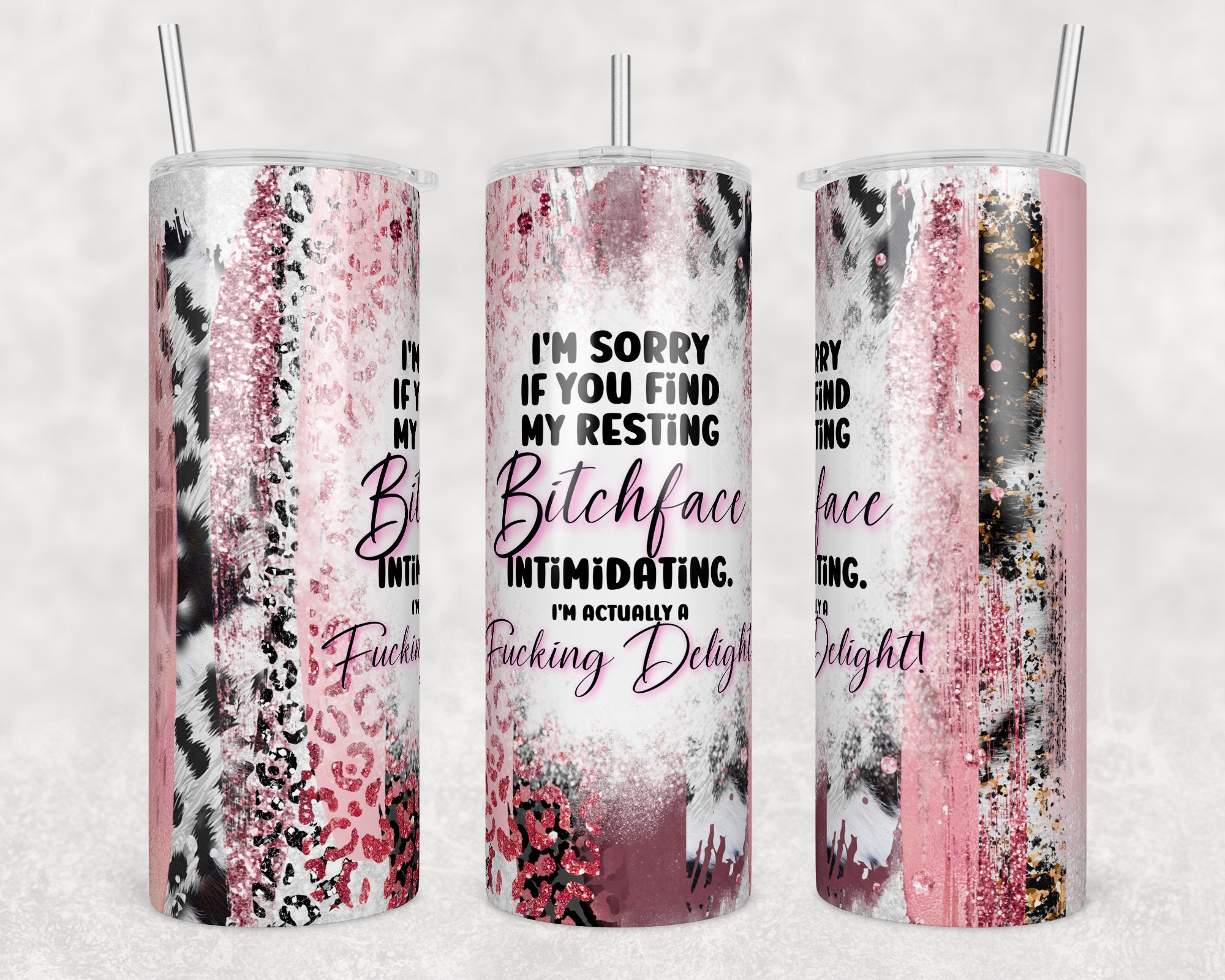 Resting B Face 20oz Skinny Tumbler, Stainless Steel, Doubled Walled, Leak Proof, Sarcastic Tumbler